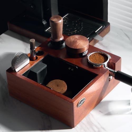 IKAPE V2 Espresso Knock Box, Espresso Coffee Organizer Box Fit for Storage 51mm 53/54mm 58mm Espresso Tamper, Distributor, Portafilter & Puck Screen Accessories, Natural Walnut Station Base (8 IN One) - Image 3