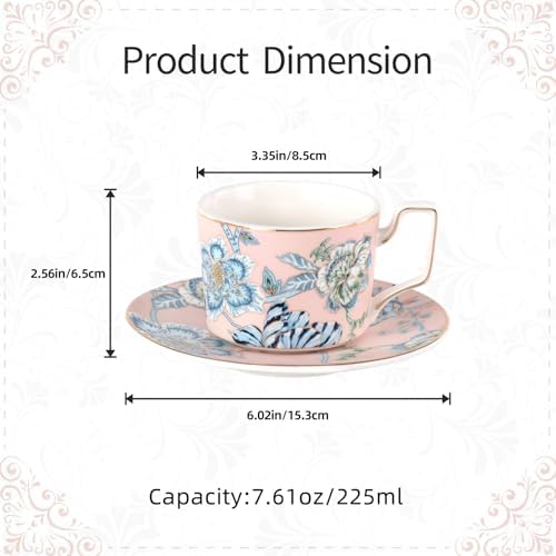 KAMMAK Tea Cups and Saucers Set of 2, Porcelain Coffee Cups, NX043 - Image 2