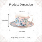 KAMMAK Tea Cups and Saucers Set of 2, Porcelain Coffee Cups, NX043 - Image 2