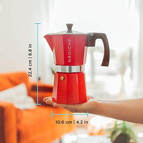GROSCHE Milano Stovetop Espresso Maker Moka pot 9 espresso Cup - 15.2 oz, Red and 3 Replacement Seals Gaskets Bundle Stove top coffee maker Moka Italian espresso coffee maker and replacement gaskets - Image 4