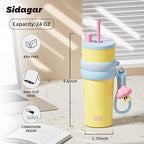 SDGA+ 24 oz Stainless Steel Tumbler with Lid and Straw, Insulated Water Bottle Leak Proof for Hot and Cold, Portable Travel Coffee Mug, Reusable Coffee Cup for Women, Yellow - Image 2