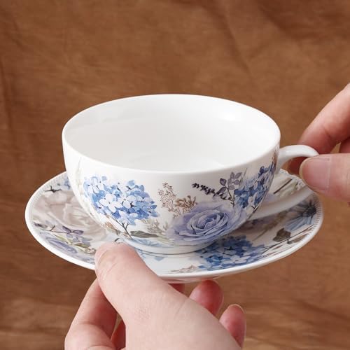 fanquare Blue and Purple Roses and Hydrangeas Porcelain Tea for One Set - Image 5