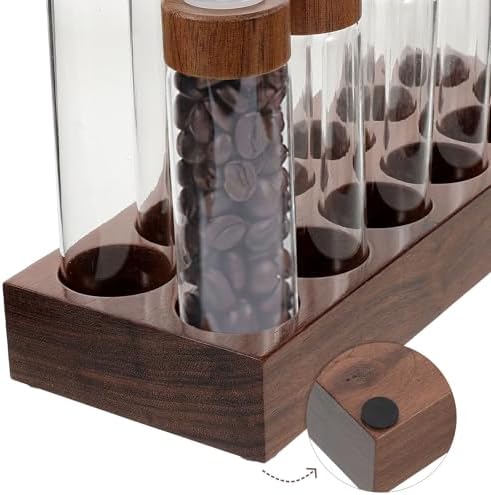 Wooden Coffee Bean Dispenser with Glass Vials and Walnut Base for Home - Image 3