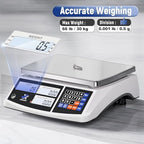 Industrial Counting Scale 66lb/30kg x 0.5g Digital Inventory Scale for Small Parts Coins Jewelry, lb/g/kg/oz Electronic Bench Scale Precision Gram Scale with LCD Backlight Display Batteries AC Adapter - Image 2
