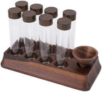 Luocute Single Dose Coffee Bean Storage Tubes, 8pcs Clear Glass Dosing Vials with Walnut Wooden Stand, Airtight Coffee Bean Cellar for Home Bar - Image 5