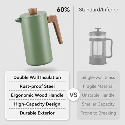 304 Stainless Steel French Press Coffee Maker 34oz Insulated Coffee Press - Image 5