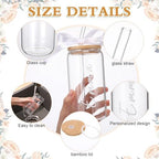 Skylety Personalized Glass Cups with Bamboo Lids and Glass Straws 16 oz Custom Gift Coffee Cups with Name Sticker Ribbon DIY Tumbler Gift for Birthday Proposal Bridal Shower(6 Set,Classic) - Image 3