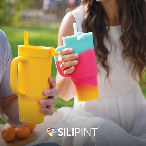 Silipint 32oz Silicone Tumbler with Handle, Flip Lid and Straw – BPA-Free, Non-Toxic, Freezer, Microwave, Dishwasher Safe Tumbler – Perfect for Tea, Smoothies (Aurora) Pack of 1 - Image 6
