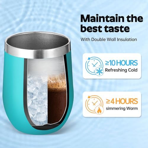 Volhoply 12oz Stainless Steel Wine Tumbler with Lid Bulk 8 Pack,Double Wall Vacuum Stemless Wine Glasses,Reusable Metal Travel Coffe Mug with Straw,Insulated Cup Gifts for Women,Christmas（Green,8 Set） - Image 5