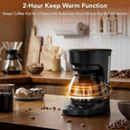 Electactic 5 Cup Programmable Drip Coffee Maker, 24H Delay Brew, 2H Keep Warm & Auto Shut Off, Pause & Serve, Reusable Filter, Glass Coffee Pot, Small Coffee Machine for Home Office - Image 6