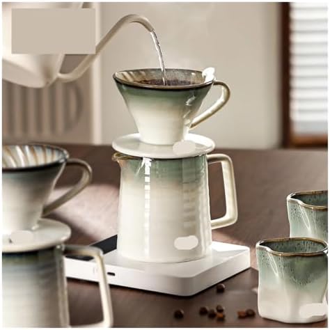 Hand Brewed Sharing Pot Funnel Dripper Tools,Ceramic Coffee Filter Cup Reusable Filters Coffee Maker(Green coffee pot) - Image 3