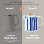 Hand-Painted Blue Striped Ceramic Electric Kettle 1.0L - 1000W Fast Boil with Wooden Lid, Auto Shut-Off & Boil-Dry Protection for Coffee and Tea - Image 4