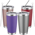 MEWAY 20oz Tumbler 4 Pack Double Wall Vacuum Insulated Travel Mug Bulk, Mix Color Stainless Steel Tumblers with Lid and Straw, Durable Powder Coated Coffee Cups for Cold & Hot Drinks（Color Mix, 4 by MEWAY