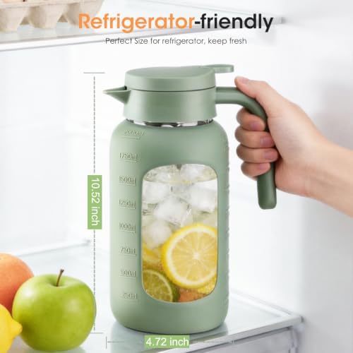 68oz Glass Pitcher with Handle and Lid,Borosilicate Leakproof Glass Water Pitcher for Fridge, Multifunctional Iced Tea Pitcher Glass Carafe for Cold Brew Lemonade Juice and Sun Tea - Image 6