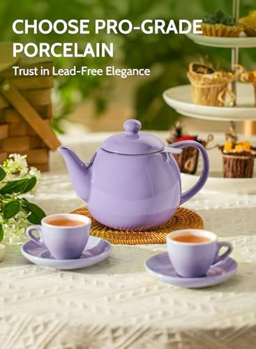 Sweese Teapots for Tea, 27 oz Porcelain Tea pot with Removable Stainless Steel Infuser, Tea Pots for Loose Tea - Purple - Image 2