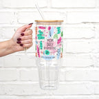 Sip-Sip Hooray! Mom Affirmation 40oz Glass Tumbler with Lid and Straw, Floral Mom Gift for Mother's Day Birthday, Iced Coffee Cup with Handle - Image 2