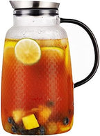 Purefold Pitcher with Lid, Glass Jug with Stainless Steel Lid for Hot and Cold Water, Fruit Tea, Coffee Maker, Ice Tea, Juice, Pineapple Series (Clear, 80 oz) by Purefold