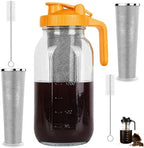 Cold Brew Coffee Maker Glass 64 Oz Mason Jar Pitcher With Stainless Steel Filter,Heavy Duty Glass Mason Pitcher With Spout Lid for Iced Coffee,Tea And Lemonade (Yellow Handle Cover,64 oz) by Unknown