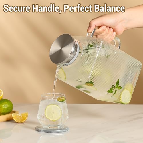 1 Gallon Square Classic Stripes Glass Pitcher with Lid, Pitchers for Fridge - Image 5