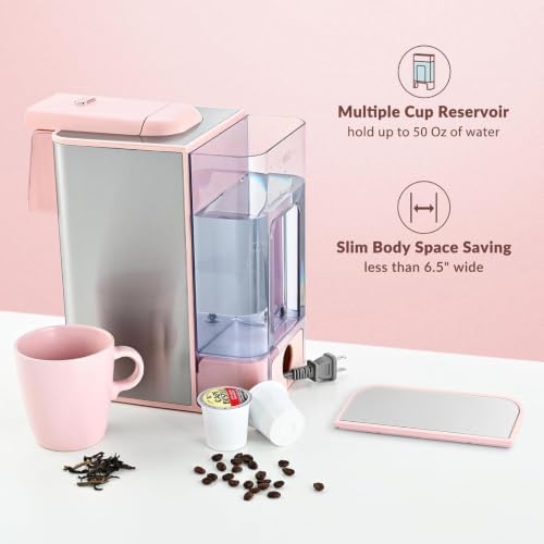 Mecity Pink Coffee Maker 3-in-1 Single Serve Coffee Machine, For Flat Bottom Coffee Capsule, Ground Coffee, 6 to 10 Ounce Cup, Removable 50 Oz Water Reservoir, 120V 1150W - Image 6