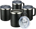 MEWAY 12oz Coffee Mug With Handle 4 Pack Bulk,Stainless Steel Insulated Travel Tumblers With Sliding Lid,Double Wall Vacuum Camping Cup for Hot & Cold Drinks Tea (Black,Set of 4) by MEWAY