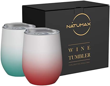 Insulated Wine Tumblers with Lid 12 oz Stainless Steel Cups Set of 2 by NATUMAX