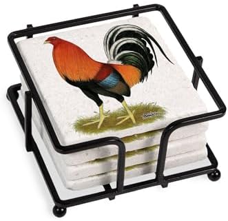 CafePress Gamecock Wheaten Rooster Tumbled Stone - Set of 4 Coasters Set of 4 w/holder by CafePress