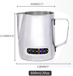 12/20oz Milk Frothing Pitcher with Temperature Display Stainless Steel Frother Jug Cup for Latte Art Barista(600ml 20oz) - Image 2