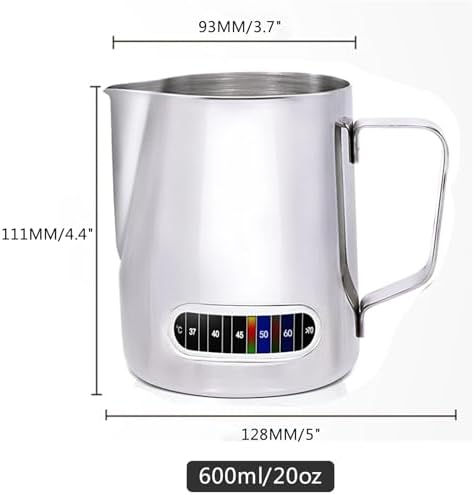 12/20oz Milk Frothing Pitcher with Temperature Display Stainless Steel Frother Jug Cup for Latte Art Barista(600ml 20oz) - Image 2