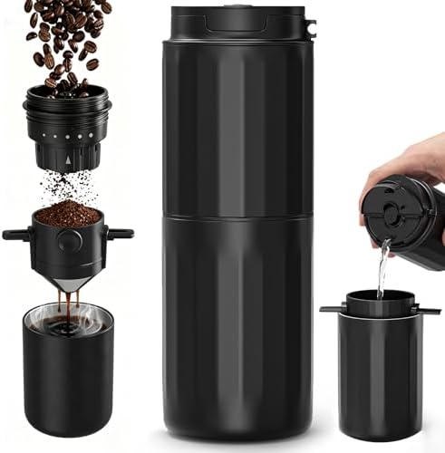 Electactic Portable Coffee Grinder Electric - Grind While Charging Electric Grinder & Insulated Mug and Pour Over for Travel, Cordless/Rechargeable Coffee Bean Grinders for Travel,Camping-Deep Black by Electactic