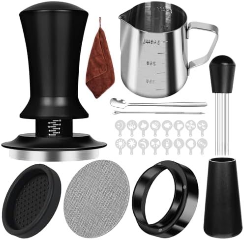Y-Step 25 PCS Espresso Accessories Kit, Espresso Tamper Kit Coffee Tamper Set, 51mm Espresso Tamper with Spring Loaded Calibrated, 51mm Espresso Puck Screen and Dosing Funnel, WDT Tool, Latte Art Kit by Y-Step