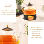 DUJUST Blooming Tea Pot Set, Luxury British Design with Relief Decor & Gold Trims, Hand-Crafted Clear Teapot with Warmer, 40oz Glass Teapot with Infuser, Stove-Safe Tea Party Gift & Home - Black - Image 4