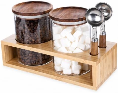 KKC HOME ACCENTS 2 Glass Coffee Canister Set with Bamboo Rack & Scoops-25oz by KKCHOMEACCENTSGmbH