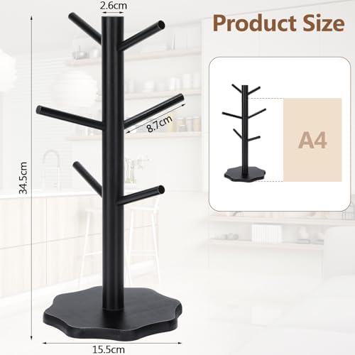 Coffee Cup Stand, Cup Holder, Standing Coffee Mug, Tree Cups, Shelf with Thicker Base, Cup Holder, Standing Coffee Mug, Pretzel Stand, Coffee Mug Rack (Black) - Image 7