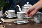 Complete Porcelain Tea Set for 6 - Silver Mosaic Design, 17 Piece - Image 7