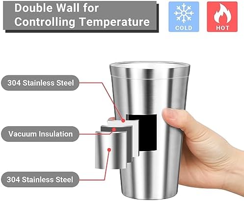Stainless Steel Cups, 16 oz Insulated Tumbler, 4 Pack Double Wall Unbreakable Stackable Water Tumblers Insulated Metal Cup Premium Drinking Glasses for Travel Camping Home Outdoor - Image 3