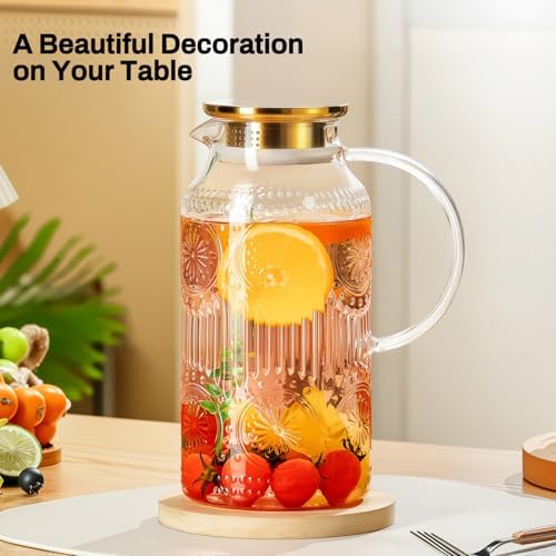 Buaic 2 PACK Glass Pitcher with Lid, 68 oz Vintage Water Carafe for Fridge - Image 6