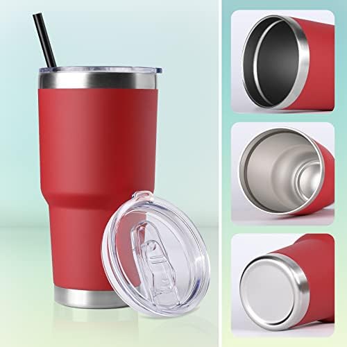 DOMICARE 30 oz Tumbler with Lid and Straw, Stainless Steel Tumblers Bulk, Insulated Vacuum Double Wall Travel Coffee Mug, Durable Powder Coated Tumbler Cups (Red, 12) - Image 5