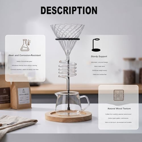 High-Borosilicate Glass Pour Over Coffee Maker,Spiral Design Glass Coffee Dripper Smooth Speed Control Manual Coffee Maker for Home and Travel Use (1) - Image 3