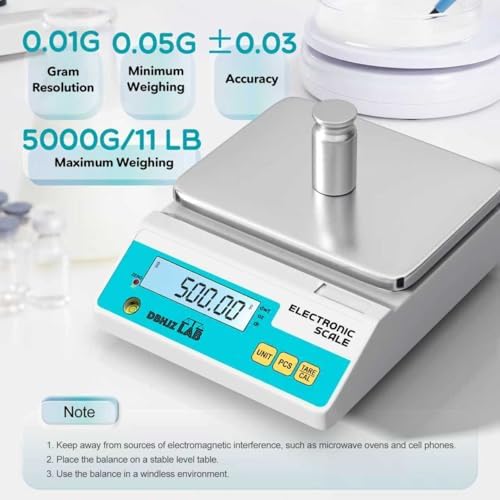 Lab Scale 5000g x 0.01g High Precision Electronic Analytical Balance g/lb/oz/dw/ct/dr Laboratory Scientific Scale with Calibration Weight Dual Power Supply Jewelry Scale - Image 2