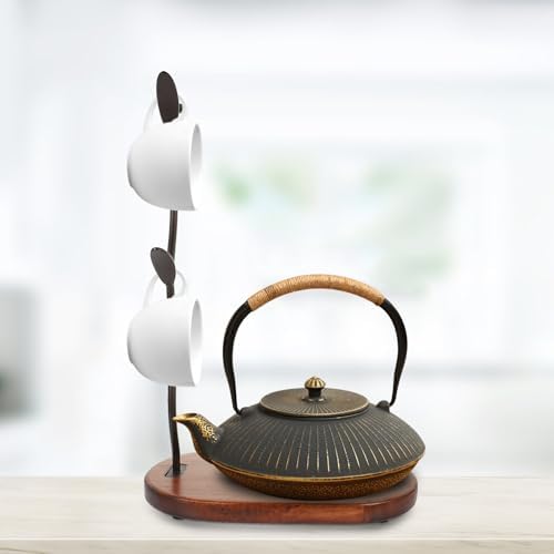 Wooden Base Coffee Mug Tree Rack for Countertop Iron Holder - Image 7