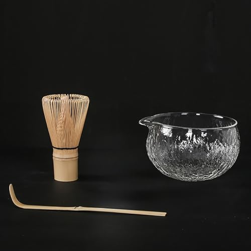Matcha Blender Set, 4 Pieces, Bamboo Tea Whisk, Transparent Glass Bowl, Matcha Brush, Kiln Tea Set by POWLAB