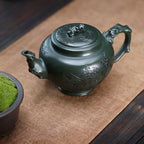 Tea Pots For Loose Tea Creative Hand-made Green Clay Carved Plum Primrose Teapot Home Desktop Tea Maker Tea Infuser Pot - Image 6