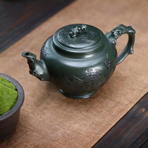 Tea Pots For Loose Tea Creative Hand-made Green Clay Carved Plum Primrose Teapot Home Desktop Tea Maker Tea Infuser Pot - Image 6