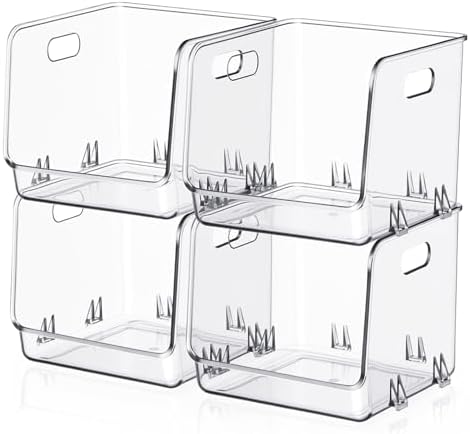 4 Pcs Clear Plastic Storage Bins Stackable Pantry Organizer by Ferrochef