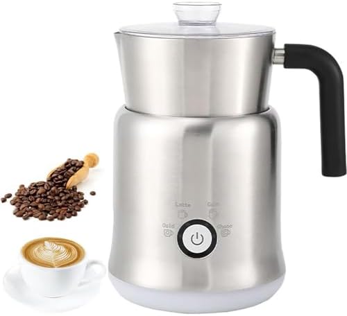 Coffee Milk Frother, Electric Milk Heating Milk Frother with Transparent Visible Cup Lid, Hot and Cold Doubles, Detachable Design, Even and Fine Milk Foam (Silver) by Unknown