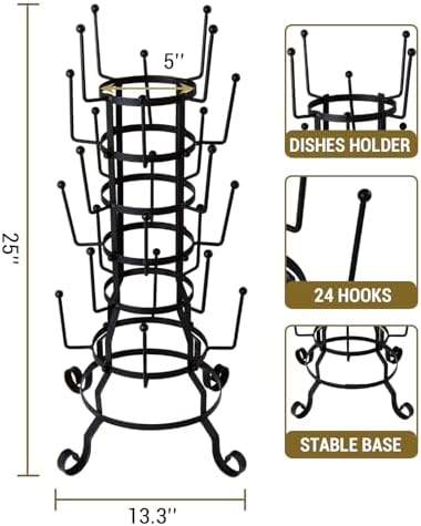 MyGift 24 Hook Rustic Mug Tree Holder for Coffee Cups & Glasses Rack - Image 5