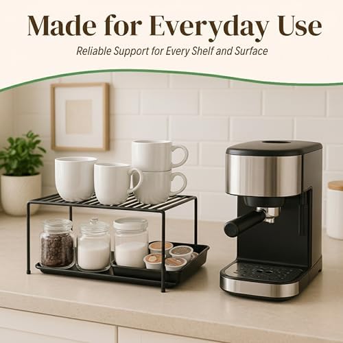 Evelots Kitchen Cabinet Wire Shelf Organizer/Rack - 4 Pack Sturdy Metal Shelf Risers - Double Your Counter Space - Great for Kitchen, Freezer, Pantry and Bathroom - Rustproof - Black - Image 3