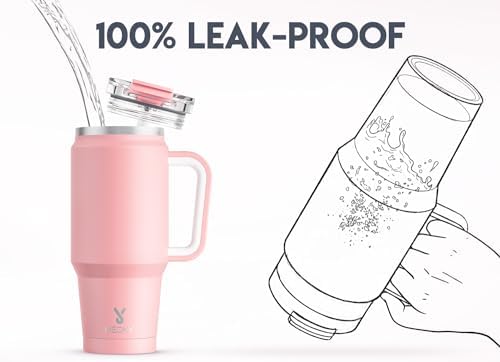 Meoky 32 oz Tumbler with Handle, Insulated Tumbler with Lid and Straw, Stainless Steel Travel Mug, Keeps Cold for 24 Hours, 100% Leak Proof, Fits in Car Cup Holder (Blush) - Image 3