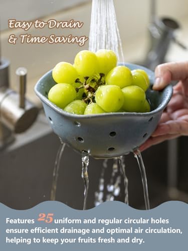 Gomakren Ceramic Berry Basket Set of 2, Elegant Fruit Bowl with Holes for Kitchen Counter & Pour Over Coffee Dripper, Single-Hole Cone Brewer - Image 3